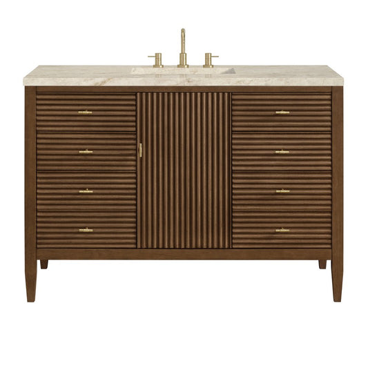 James Martin - Myrrin 48" Single Vanity, Mid Century Walnut, w/ 3 CM Tajnar Eclos Top - 485-V48-WLT-3TJR view 1