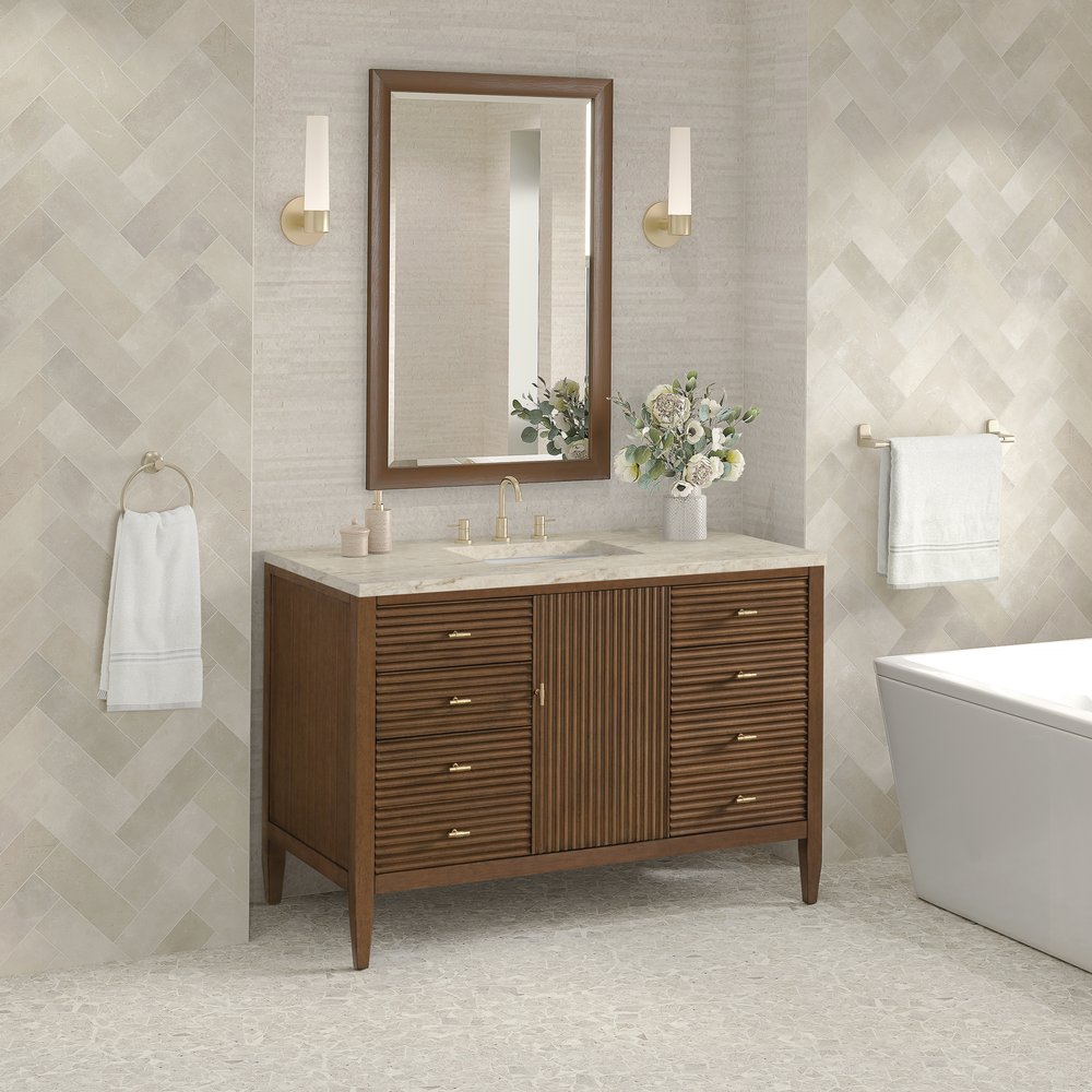 James Martin - Myrrin 48" Single Vanity, Mid Century Walnut, w/ 3 CM Tajnar Eclos Top - 485-V48-WLT-3TJR view 4