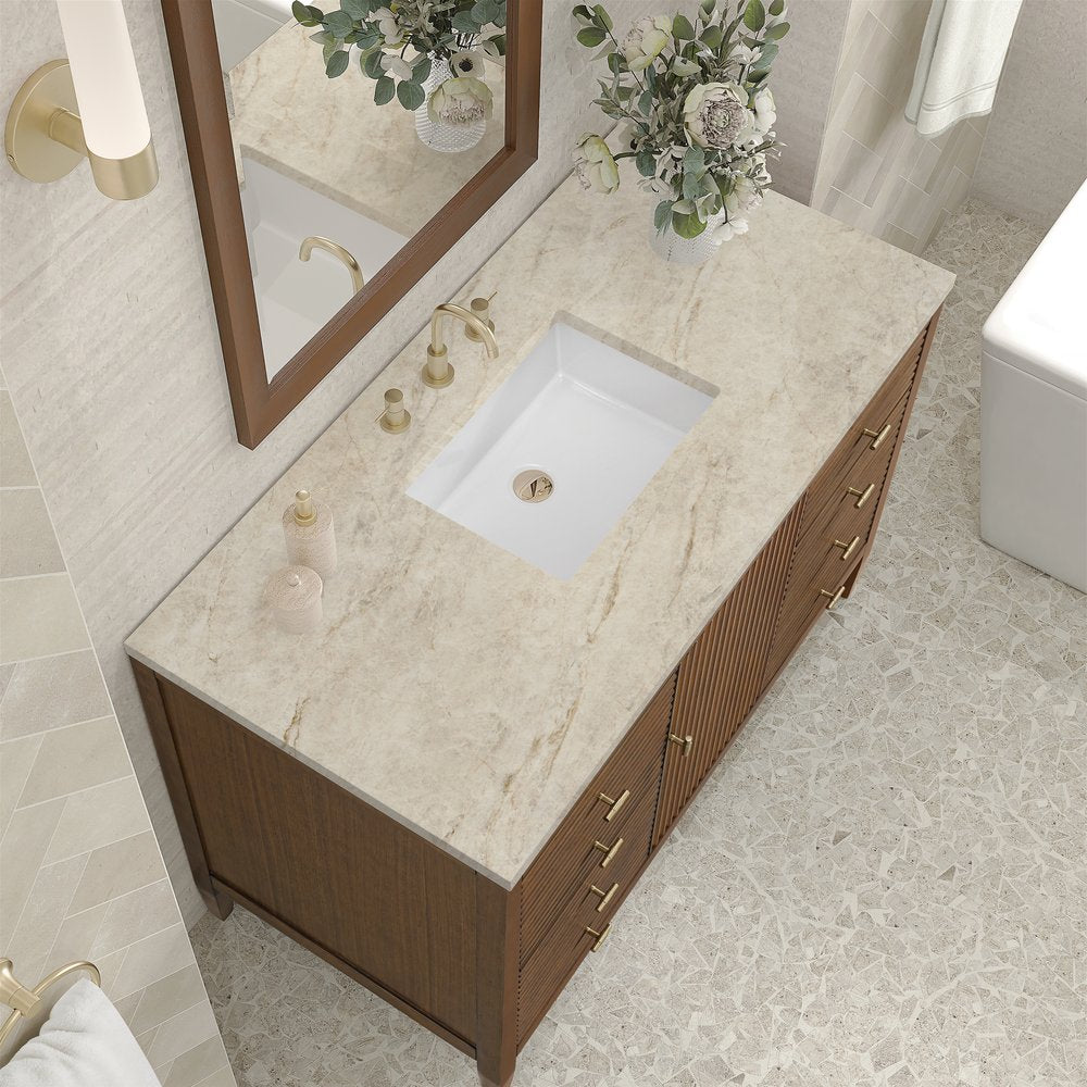 James Martin - Myrrin 48" Single Vanity, Mid Century Walnut, w/ 3 CM Tajnar Eclos Top - 485-V48-WLT-3TJR view 7