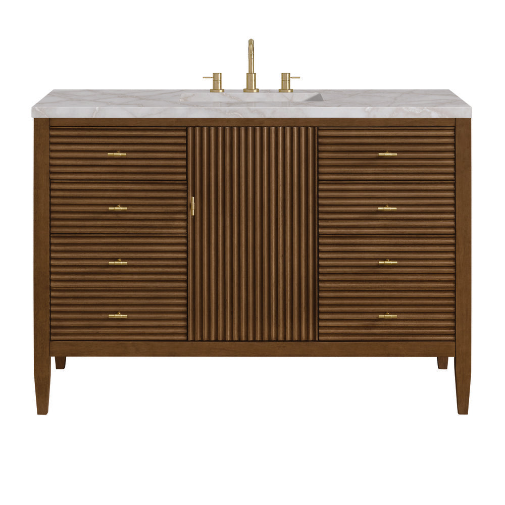James Martin - Myrrin 48" Single Vanity, Mid Century Walnut w/ 3 CM Victorian Silver Silestone Top - 485-V48-WLT-3VSL view 1