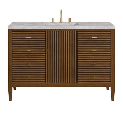 James Martin - Myrrin 48" Single Vanity, Mid Century Walnut w/ 3 CM Victorian Silver Silestone Top - 485-V48-WLT-3VSL view 1