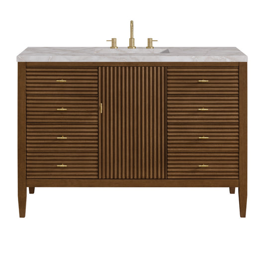 James Martin - Myrrin 48" Single Vanity, Mid Century Walnut w/ 3 CM Victorian Silver Silestone Top - 485-V48-WLT-3VSL view 1