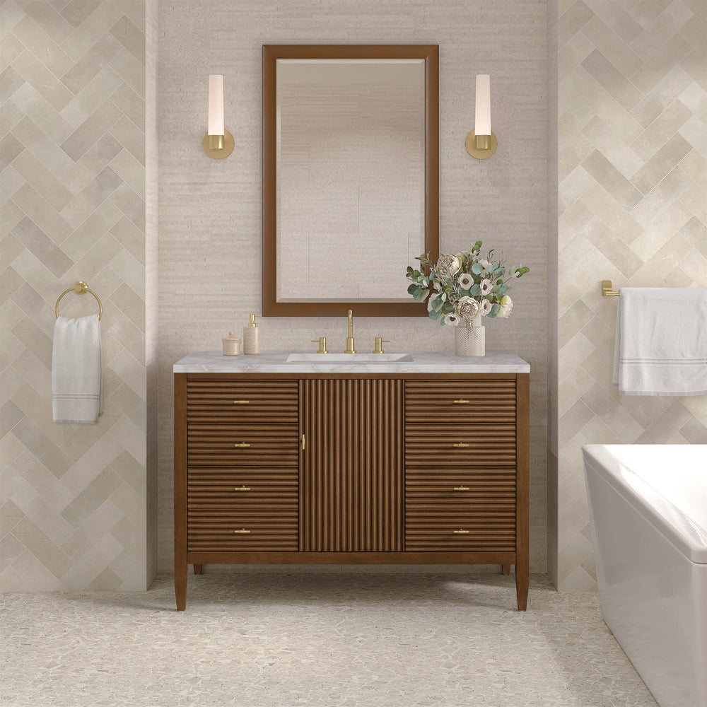 James Martin - Myrrin 48" Single Vanity, Mid Century Walnut w/ 3 CM Victorian Silver Silestone Top - 485-V48-WLT-3VSL view 3