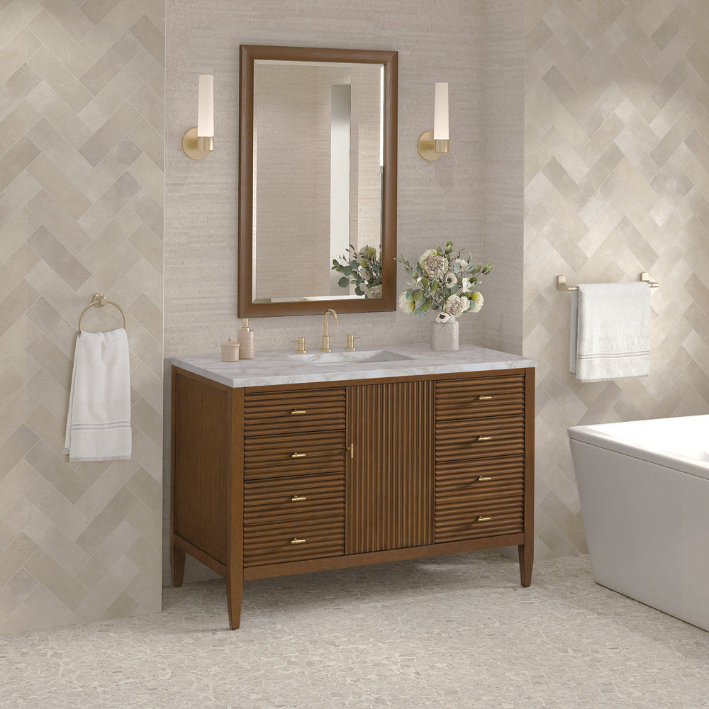 James Martin - Myrrin 48" Single Vanity, Mid Century Walnut w/ 3 CM Victorian Silver Silestone Top - 485-V48-WLT-3VSL view 4