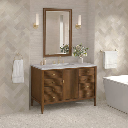 James Martin - Myrrin 48" Single Vanity, Mid Century Walnut w/ 3 CM Victorian Silver Silestone Top - 485-V48-WLT-3VSL view 4