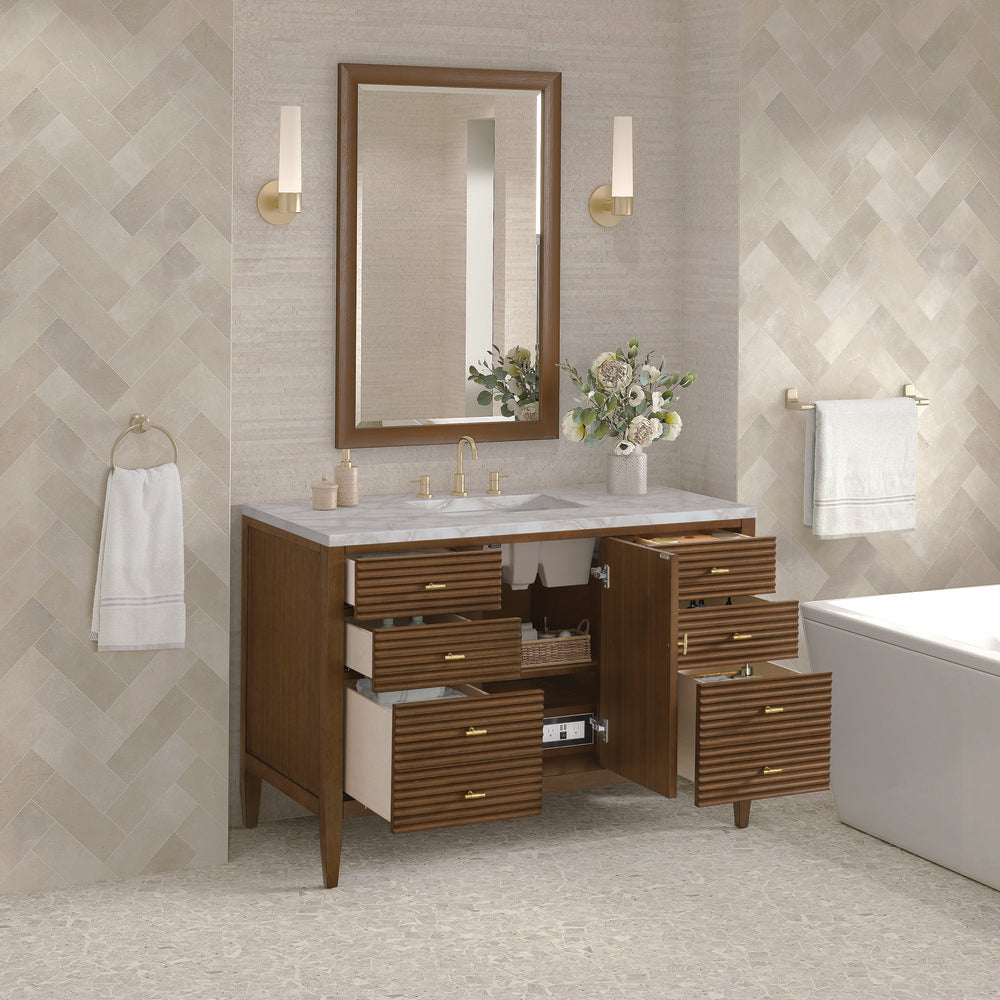 James Martin - Myrrin 48" Single Vanity, Mid Century Walnut w/ 3 CM Victorian Silver Silestone Top - 485-V48-WLT-3VSL view 5
