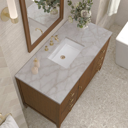 James Martin - Myrrin 48" Single Vanity, Mid Century Walnut w/ 3 CM Victorian Silver Silestone Top - 485-V48-WLT-3VSL view 7