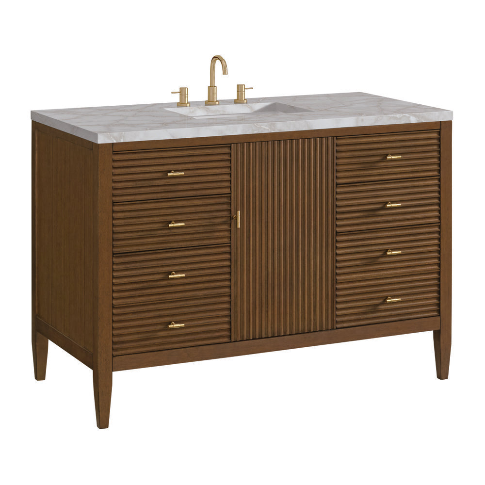 James Martin - Myrrin 48" Single Vanity, Mid Century Walnut w/ 3 CM Victorian Silver Silestone Top - 485-V48-WLT-3VSL view 10