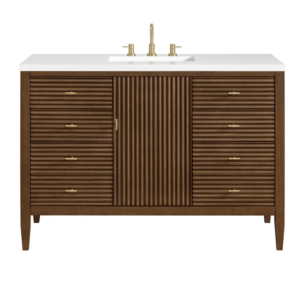 James Martin - Myrrin 48" Single Vanity, Mid Century Walnut w/ 3 CM White Zeus Silestone Top - 485-V48-WLT-3WZ view 1