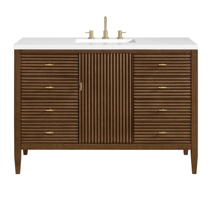 James Martin - Myrrin 48" Single Vanity, Mid Century Walnut w/ 3 CM White Zeus Silestone Top - 485-V48-WLT-3WZ view 1