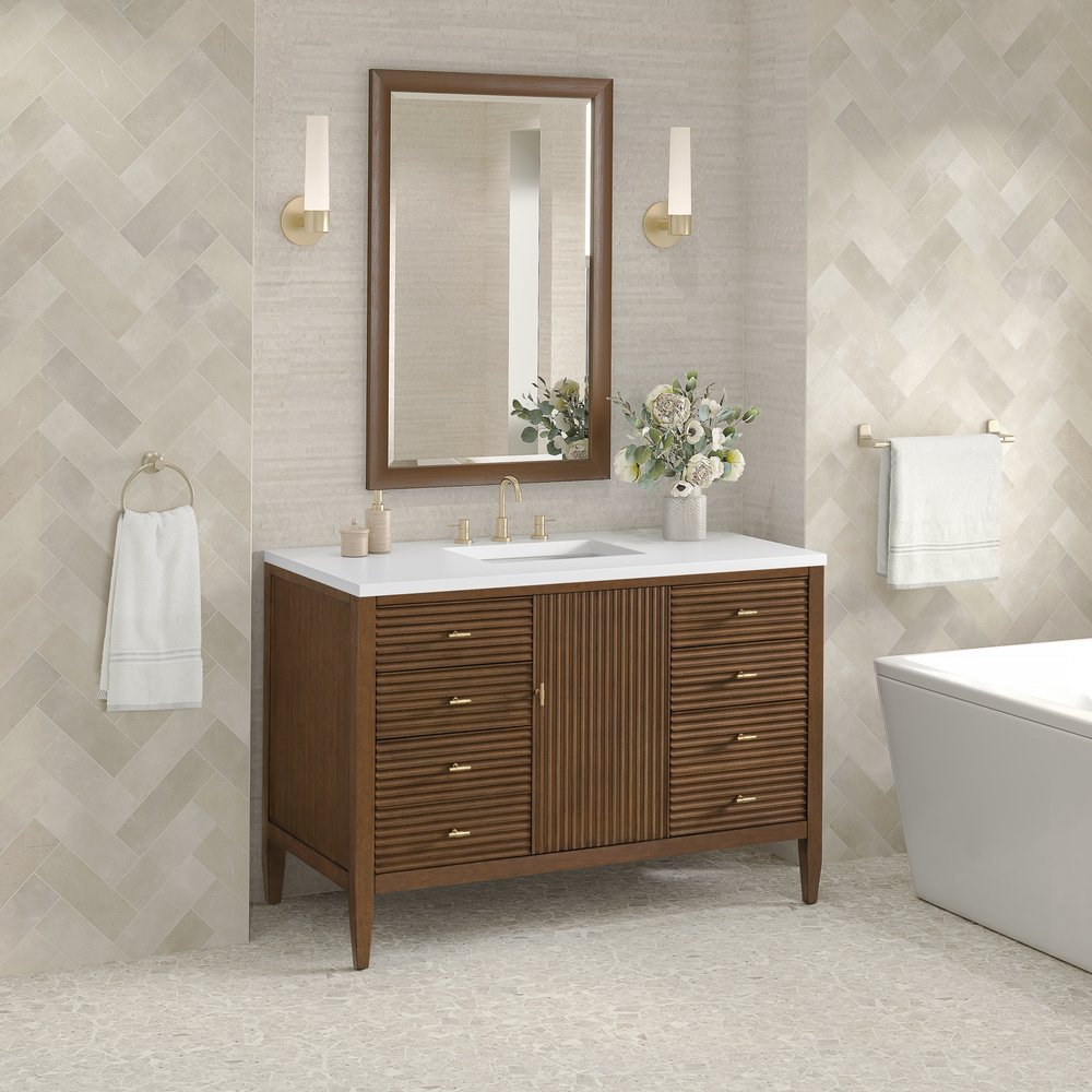 James Martin - Myrrin 48" Single Vanity, Mid Century Walnut w/ 3 CM White Zeus Silestone Top - 485-V48-WLT-3WZ view 4