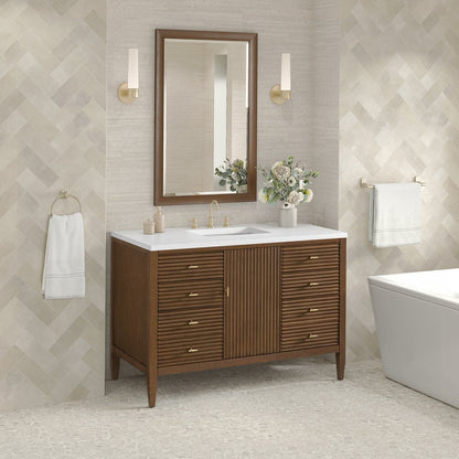 James Martin - Myrrin 48" Single Vanity, Mid Century Walnut w/ 3 CM White Zeus Silestone Top - 485-V48-WLT-3WZ view 4