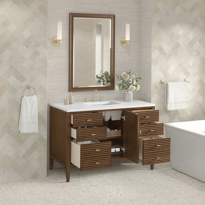James Martin - Myrrin 48" Single Vanity, Mid Century Walnut w/ 3 CM White Zeus Silestone Top - 485-V48-WLT-3WZ view 5
