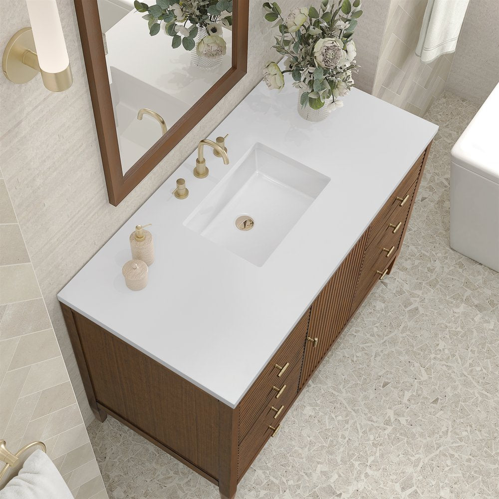 James Martin - Myrrin 48" Single Vanity, Mid Century Walnut w/ 3 CM White Zeus Silestone Top - 485-V48-WLT-3WZ view 7