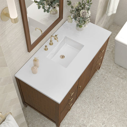 James Martin - Myrrin 48" Single Vanity, Mid Century Walnut w/ 3 CM White Zeus Silestone Top - 485-V48-WLT-3WZ view 7