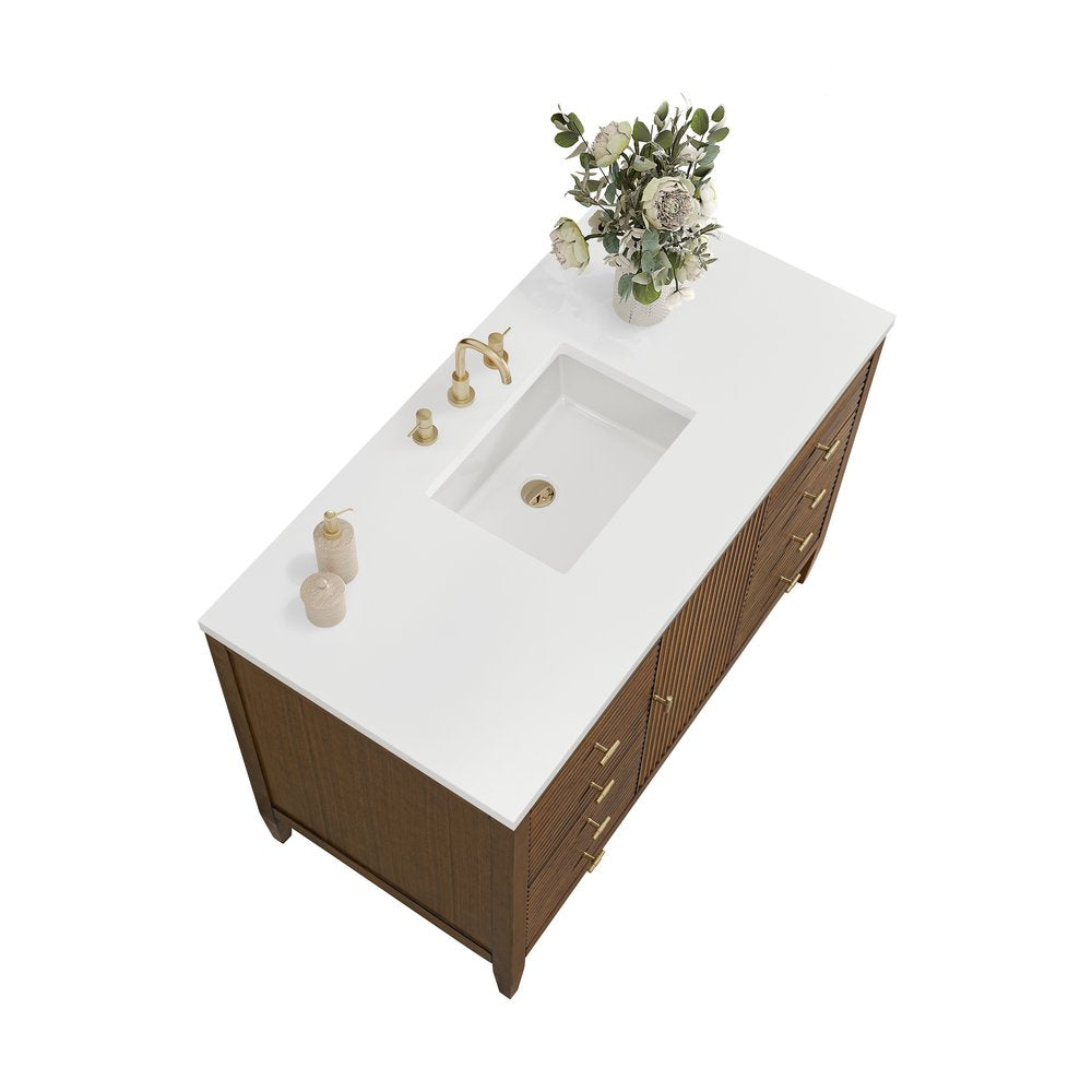 James Martin - Myrrin 48" Single Vanity, Mid Century Walnut w/ 3 CM White Zeus Silestone Top - 485-V48-WLT-3WZ view 8