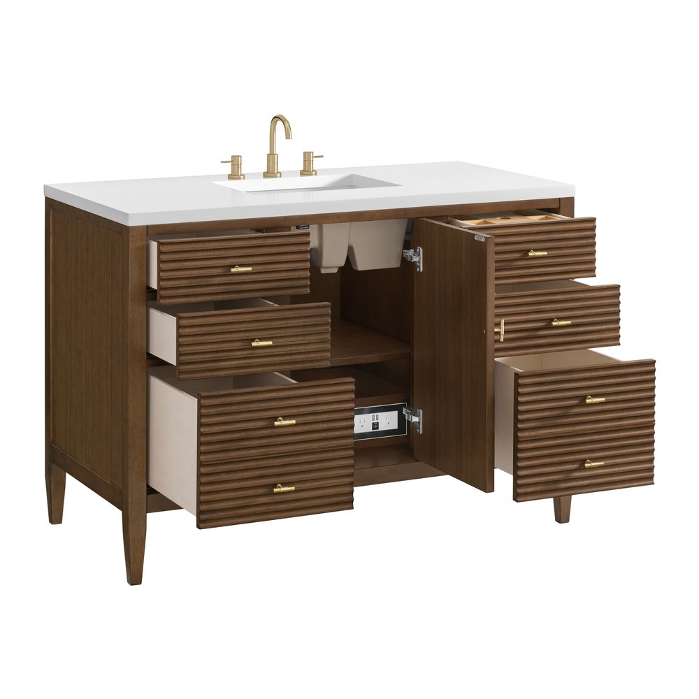 James Martin - Myrrin 48" Single Vanity, Mid Century Walnut w/ 3 CM White Zeus Silestone Top - 485-V48-WLT-3WZ view 10