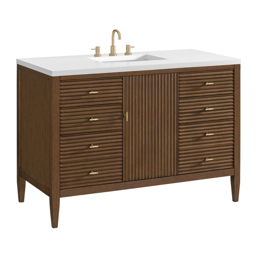 James Martin - Myrrin 48" Single Vanity, Mid Century Walnut w/ 3 CM White Zeus Silestone Top - 485-V48-WLT-3WZ view 12