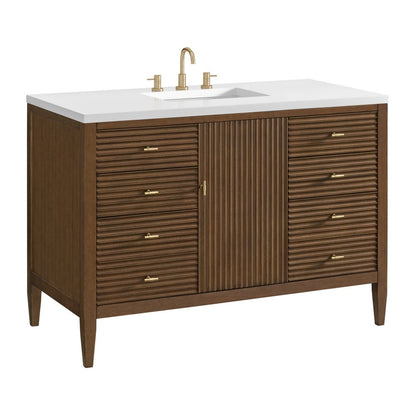James Martin - Myrrin 48" Single Vanity, Mid Century Walnut w/ 3 CM White Zeus Silestone Top - 485-V48-WLT-3WZ view 12