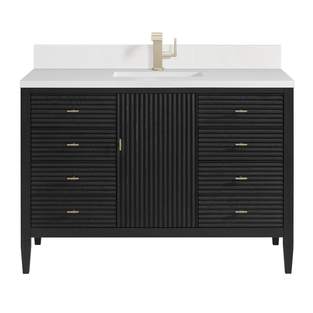 James Martin - Myrrin 48" Vanity, Carbon Oak w/ Single Hole 3 CM White Zeus Silestone Top & Backsplash - 485-V48-CBO-1WZ view 1