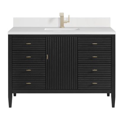 James Martin - Myrrin 48" Vanity, Carbon Oak w/ Single Hole 3 CM White Zeus Silestone Top & Backsplash - 485-V48-CBO-1WZ view 1
