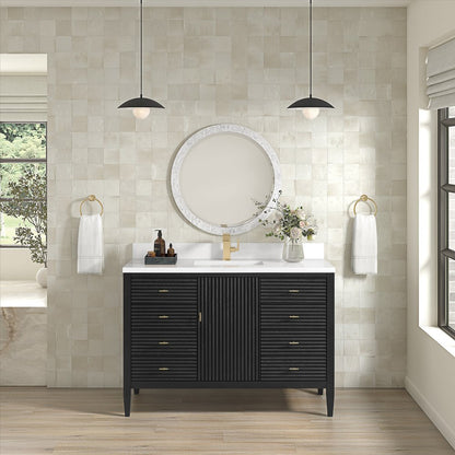James Martin - Myrrin 48" Vanity, Carbon Oak w/ Single Hole 3 CM White Zeus Silestone Top & Backsplash - 485-V48-CBO-1WZ view 4