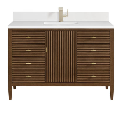 James Martin - Myrrin 48" Vanity, Mid Century Walnut w/ Single Hole 3 CM White Zeus Silestone Top & Backsplash - 485-V48-WLT-1WZ view 1