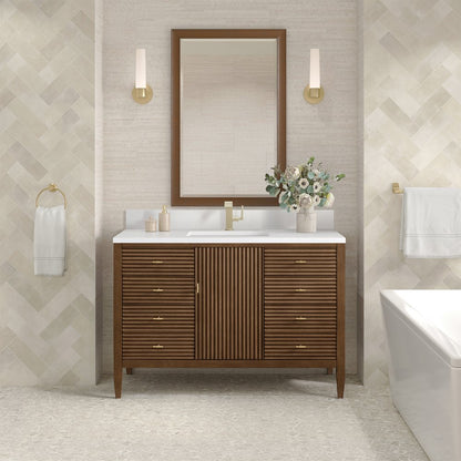 James Martin - Myrrin 48" Vanity, Mid Century Walnut w/ Single Hole 3 CM White Zeus Silestone Top & Backsplash - 485-V48-WLT-1WZ view 3