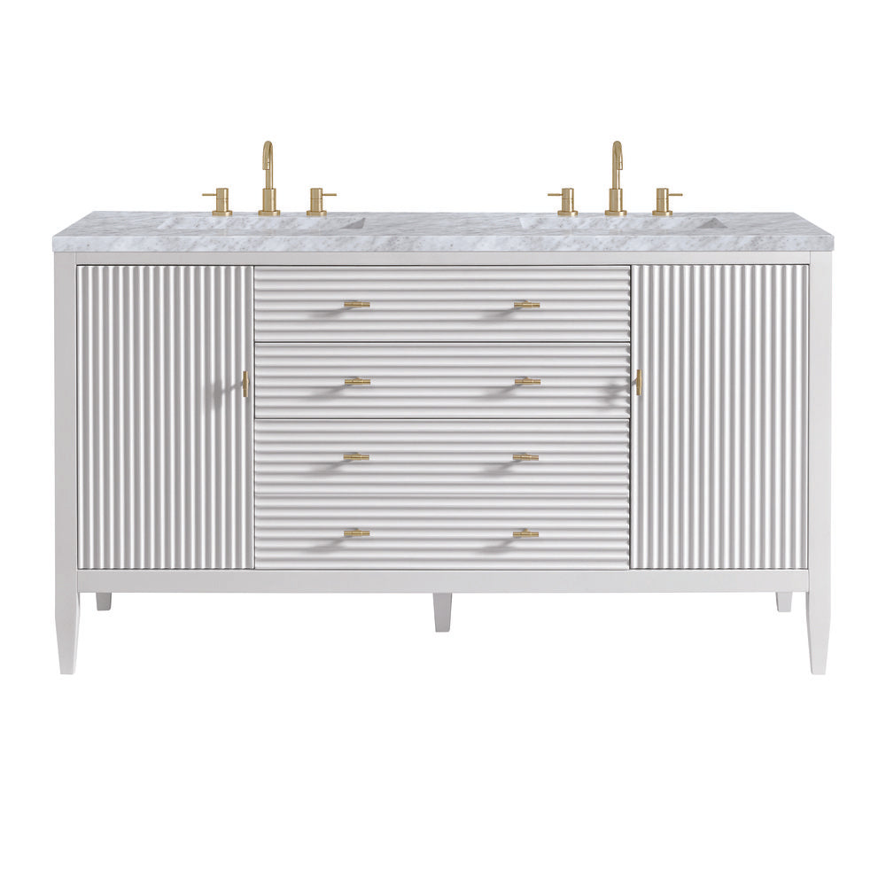 James Martin - Myrrin 60" Double Vanity, Bright White w/ 3 CM Carrara White Marble Top - 485-V60D-BW-3CAR view 1