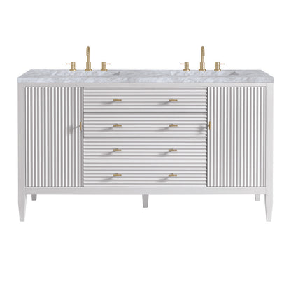 James Martin - Myrrin 60" Double Vanity, Bright White w/ 3 CM Carrara White Marble Top - 485-V60D-BW-3CAR view 1