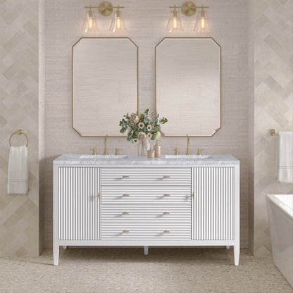 James Martin - Myrrin 60" Double Vanity, Bright White w/ 3 CM Carrara White Marble Top - 485-V60D-BW-3CAR view 3
