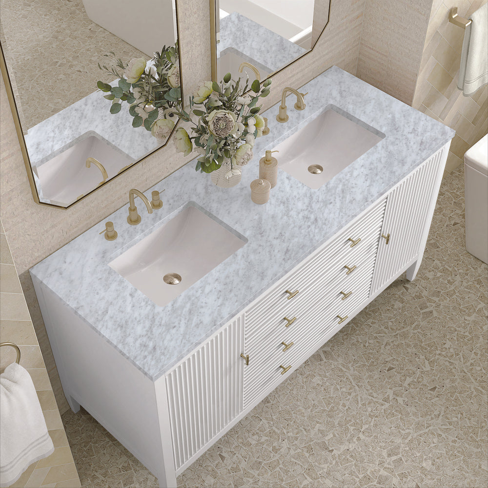 James Martin - Myrrin 60" Double Vanity, Bright White w/ 3 CM Carrara White Marble Top - 485-V60D-BW-3CAR view 7