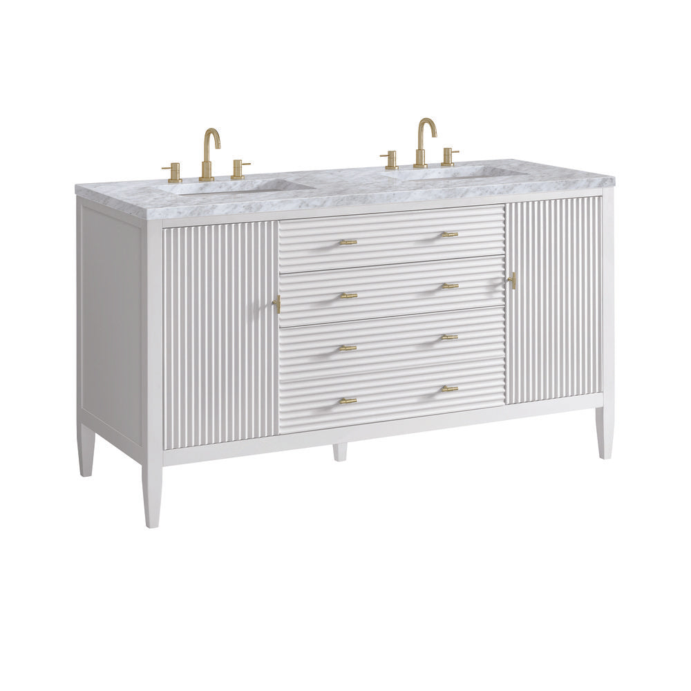 James Martin - Myrrin 60" Double Vanity, Bright White w/ 3 CM Carrara White Marble Top - 485-V60D-BW-3CAR view 10