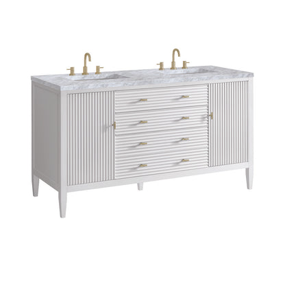 James Martin - Myrrin 60" Double Vanity, Bright White w/ 3 CM Carrara White Marble Top - 485-V60D-BW-3CAR view 10