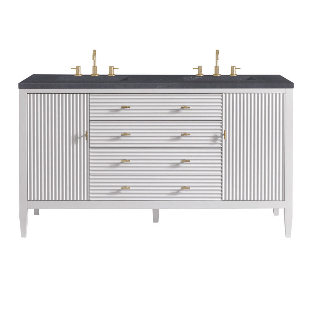 James Martin - Myrrin 60" Double Vanity, Bright White w/ 3 CM Charcoal Soapstone Silestone Top - 485-V60D-BW-3CSP view 1