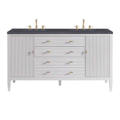 James Martin - Myrrin 60" Double Vanity, Bright White w/ 3 CM Charcoal Soapstone Silestone Top - 485-V60D-BW-3CSP view 1