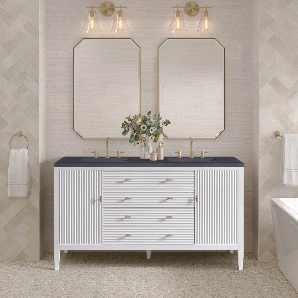 James Martin - Myrrin 60" Double Vanity, Bright White w/ 3 CM Charcoal Soapstone Silestone Top - 485-V60D-BW-3CSP view 3