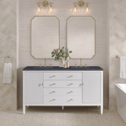 James Martin - Myrrin 60" Double Vanity, Bright White w/ 3 CM Charcoal Soapstone Silestone Top - 485-V60D-BW-3CSP view 3