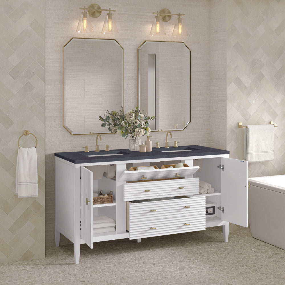 James Martin - Myrrin 60" Double Vanity, Bright White w/ 3 CM Charcoal Soapstone Silestone Top - 485-V60D-BW-3CSP view 5