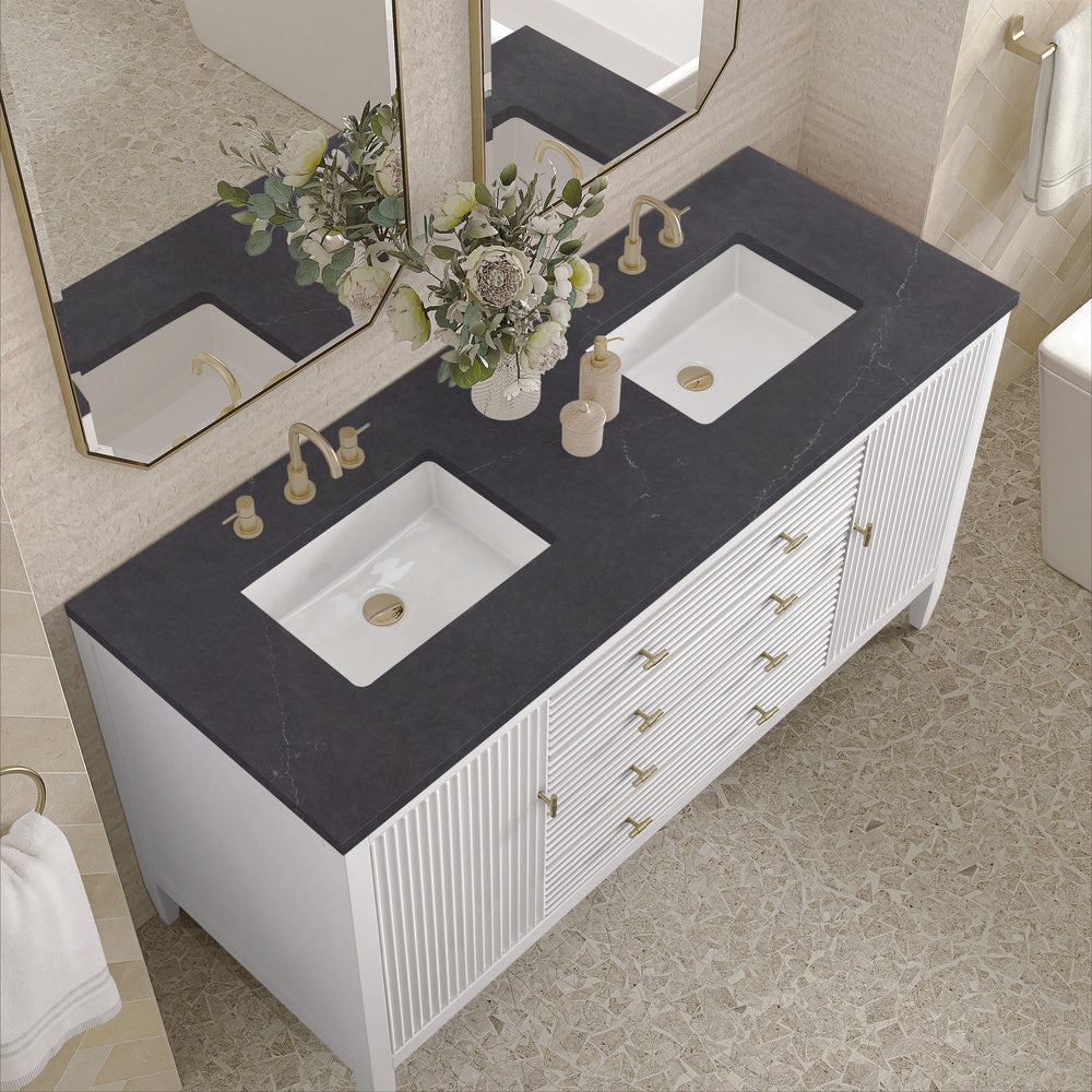 James Martin - Myrrin 60" Double Vanity, Bright White w/ 3 CM Charcoal Soapstone Silestone Top - 485-V60D-BW-3CSP view 7
