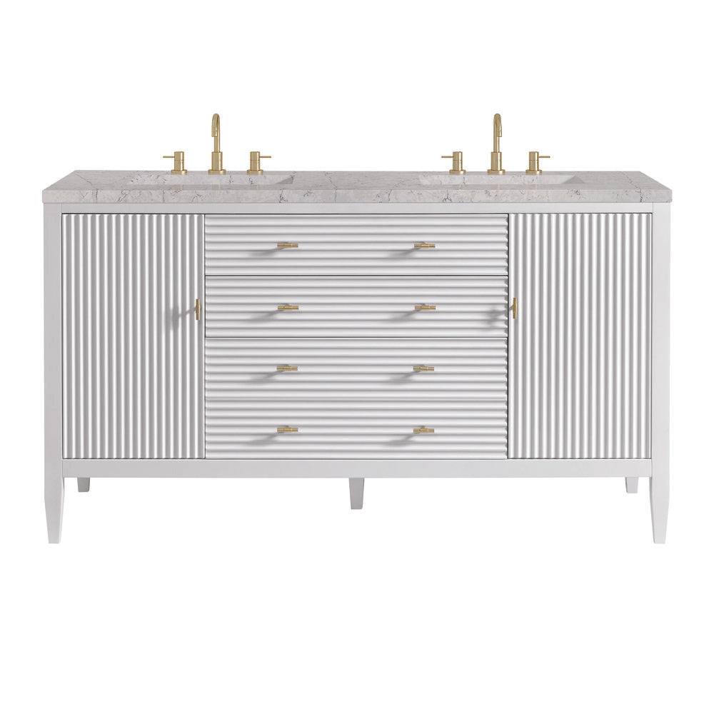 James Martin - Myrrin 60" Double Vanity, Bright White w/ 3 CM Eternal Jasmine Pearl Silestone Top - 485-V60D-BW-3EJP view 1