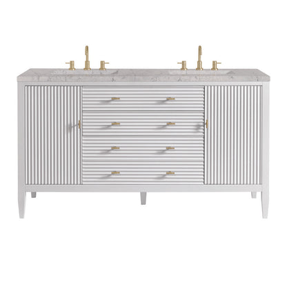 James Martin - Myrrin 60" Double Vanity, Bright White w/ 3 CM Eternal Jasmine Pearl Silestone Top - 485-V60D-BW-3EJP view 1
