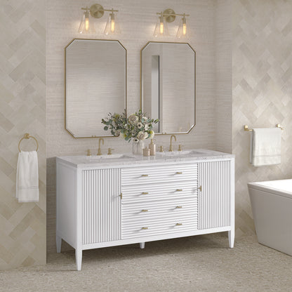 James Martin - Myrrin 60" Double Vanity, Bright White w/ 3 CM Eternal Jasmine Pearl Silestone Top - 485-V60D-BW-3EJP view 4