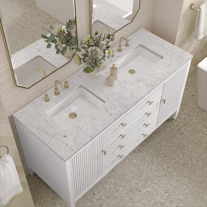 James Martin - Myrrin 60" Double Vanity, Bright White w/ 3 CM Eternal Jasmine Pearl Silestone Top - 485-V60D-BW-3EJP view 6