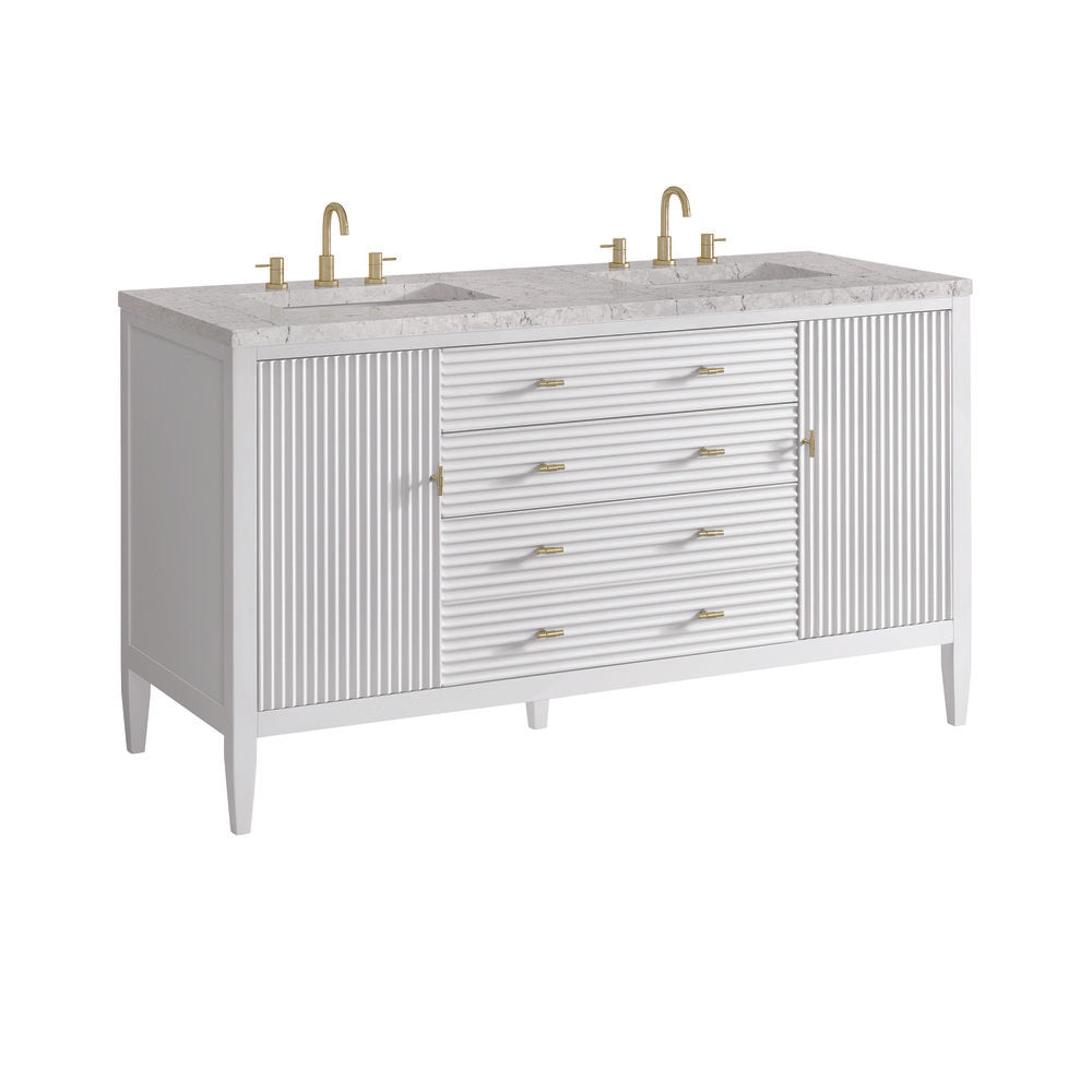 James Martin - Myrrin 60" Double Vanity, Bright White w/ 3 CM Eternal Jasmine Pearl Silestone Top - 485-V60D-BW-3EJP view 9