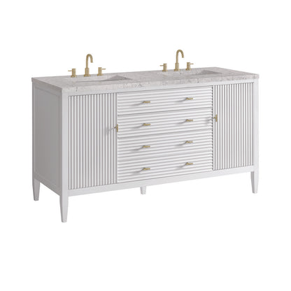 James Martin - Myrrin 60" Double Vanity, Bright White w/ 3 CM Eternal Jasmine Pearl Silestone Top - 485-V60D-BW-3EJP view 9
