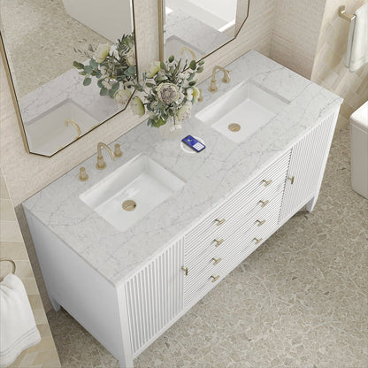 James Martin - Myrrin 60" Double Vanity, Bright White w/ 3 CM Eternal Jasmine Pearl Silestone Top w/FreePower Wireless Charger - 485-V60D-BW-FEJP view 7