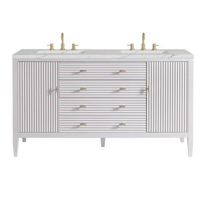 James Martin - Myrrin 60" Double Vanity, Bright White w/ 3 CM Ethereal Noctis Silestone Top - 485-V60D-BW-3ENC view 1