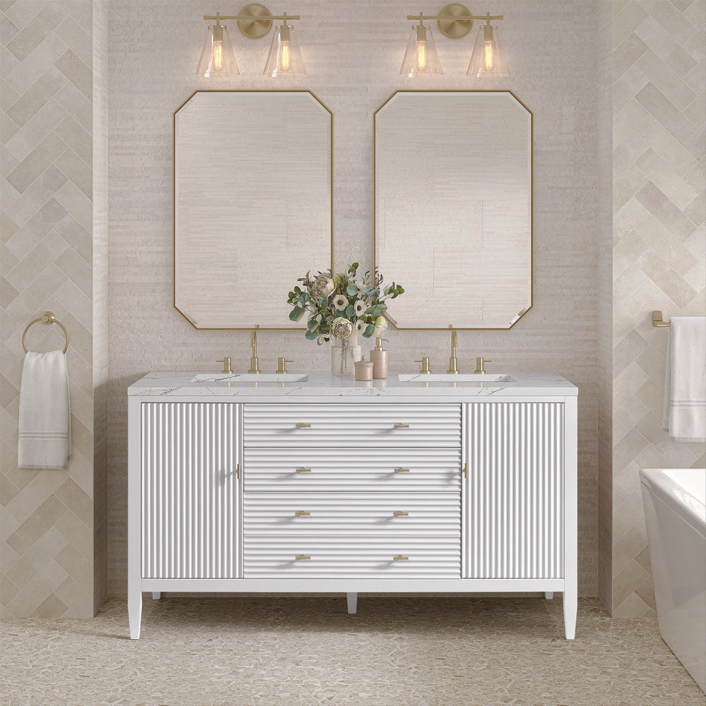 James Martin - Myrrin 60" Double Vanity, Bright White w/ 3 CM Ethereal Noctis Silestone Top - 485-V60D-BW-3ENC view 3