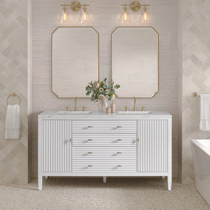 James Martin - Myrrin 60" Double Vanity, Bright White w/ 3 CM Ethereal Noctis Silestone Top - 485-V60D-BW-3ENC view 3